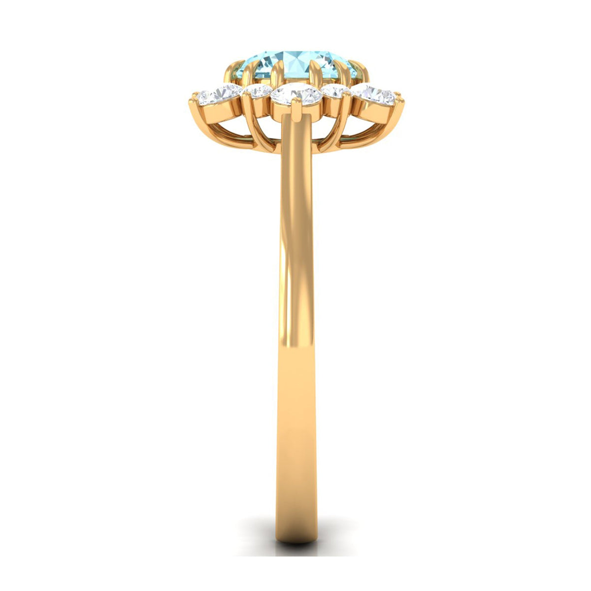 Anillo de compromiso llamativo de aguamarina natural de 0,8 CT con halo de diamantes