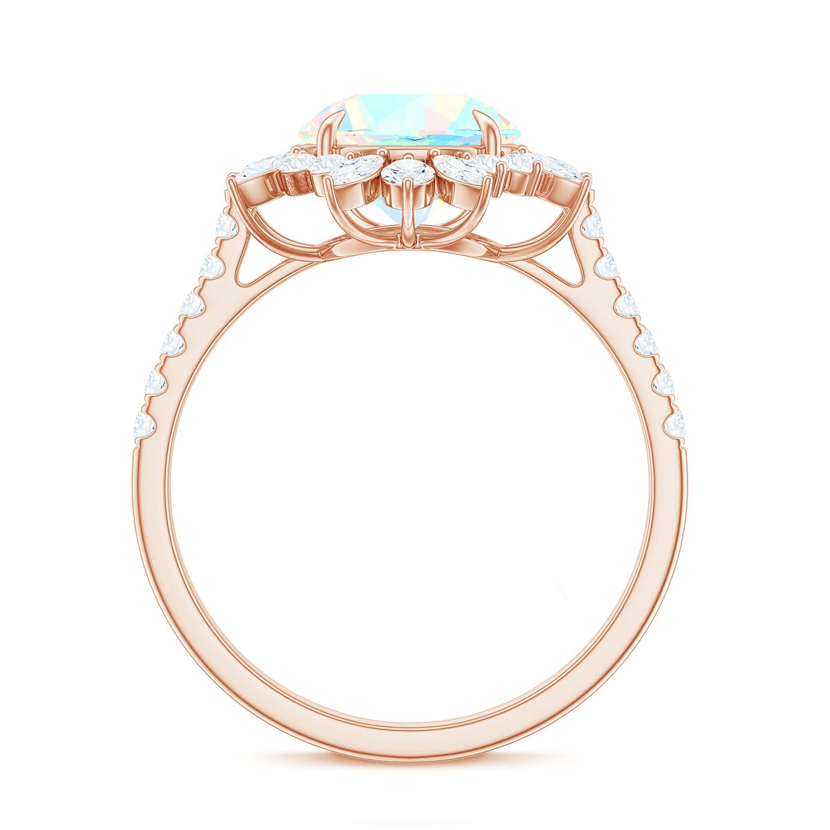 Natural 2 Carat Opalescent Halo Engagement Ring with Moissanite