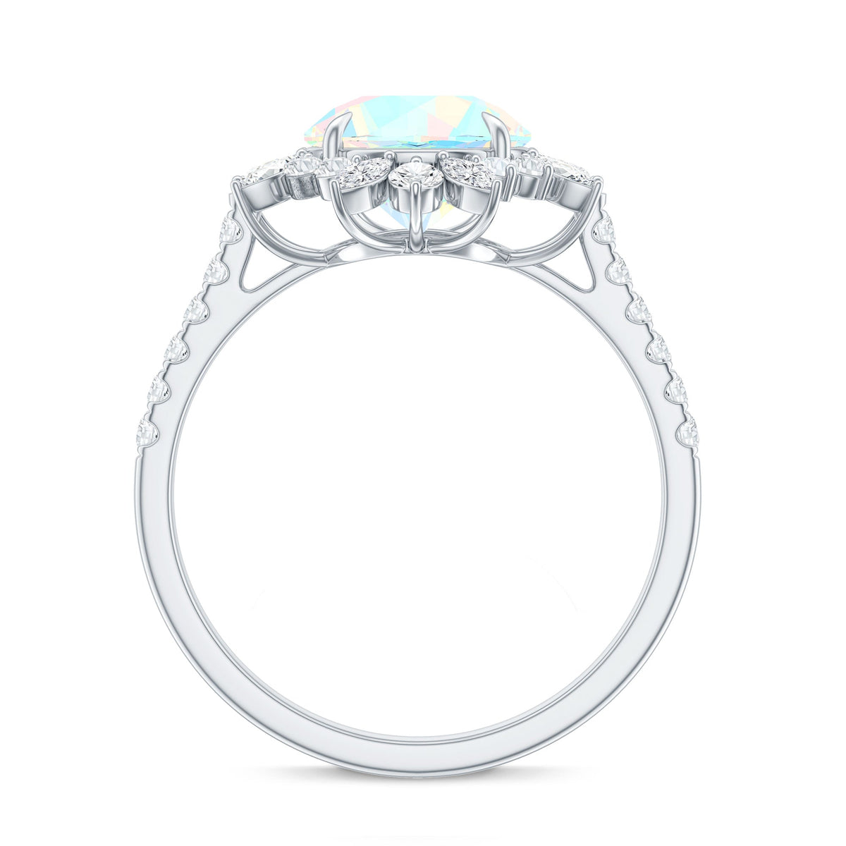 Natural 2 Carat Opalescent Halo Engagement Ring with Moissanite