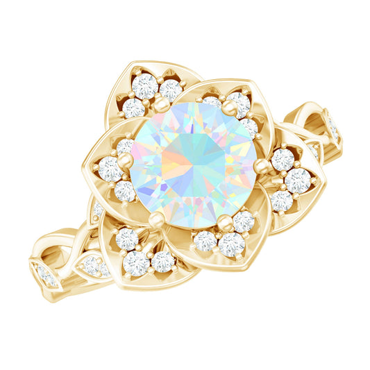 Anillo de compromiso de flor de ópalo etíope natural de 2 quilates con diamante