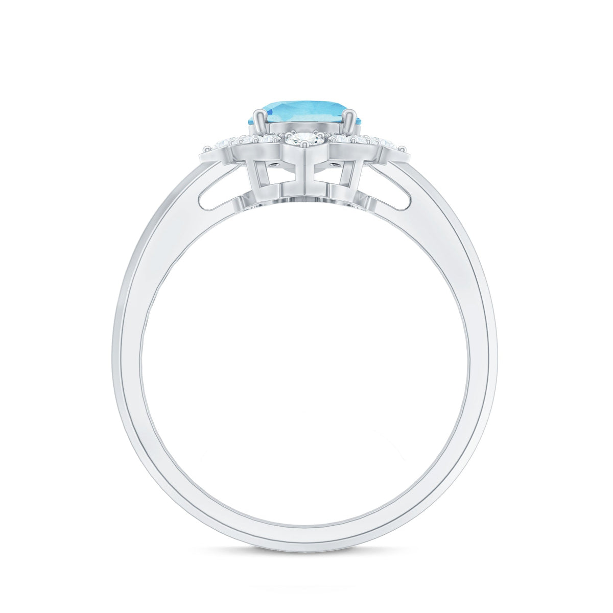 1 Carat Oval Engagement Ring with Real Aquamarine and Diamond