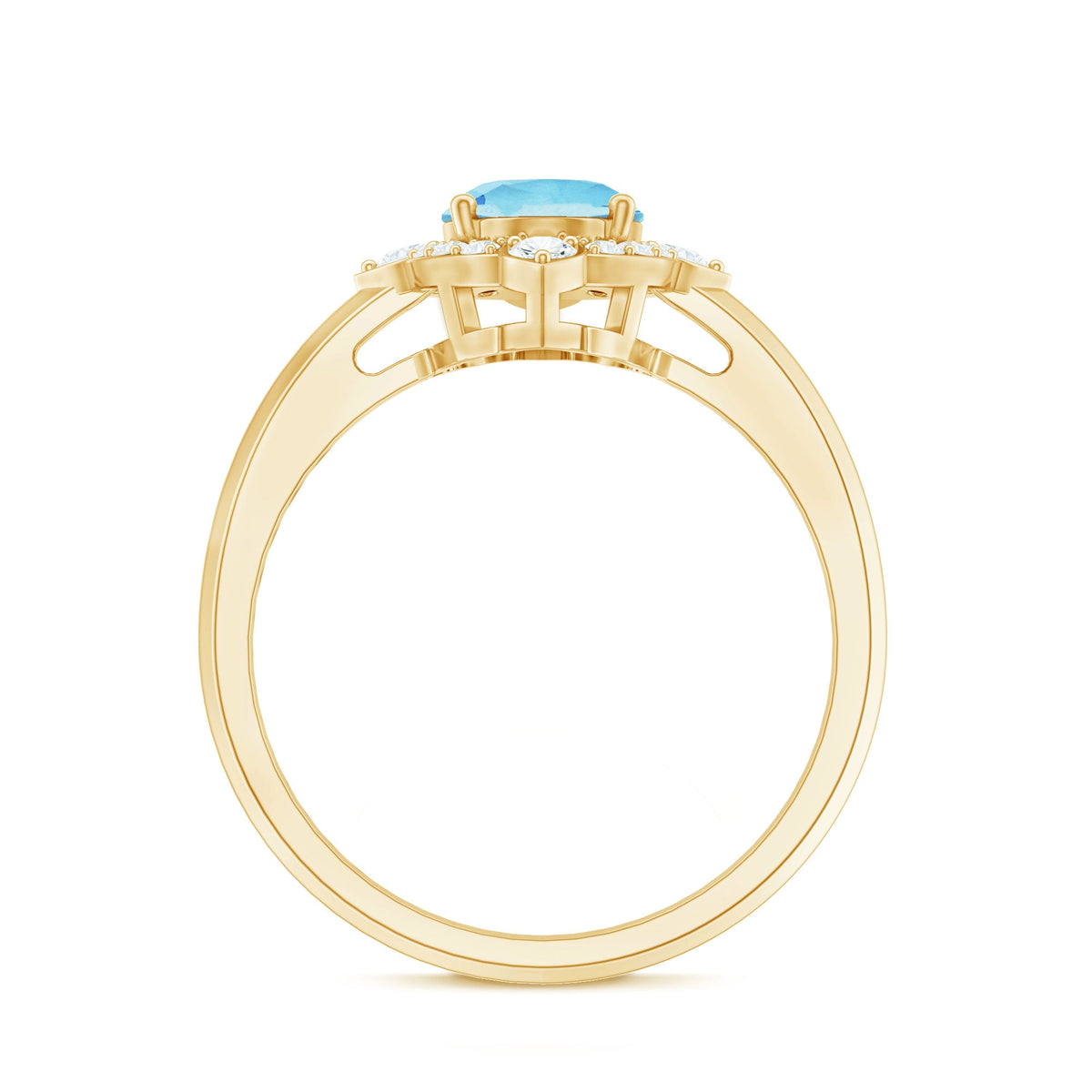 1 Carat Oval Engagement Ring with Real Aquamarine and Diamond