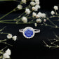 Certified 2.7 Carat Lab Grown Blue Sapphire Halo Engagement Ring with Moissanite