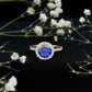 Certified 2.7 Carat Lab Grown Blue Sapphire Halo Engagement Ring with Moissanite