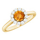 Natural Citrine Promise Ring with Diamond Halo