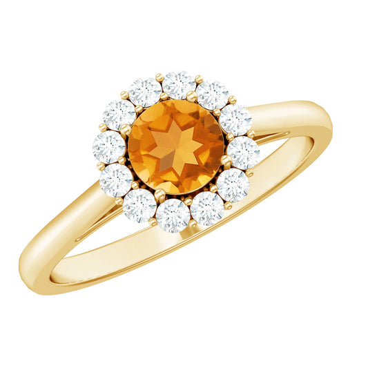 Anillo de promesa de citrino natural con halo de diamantes