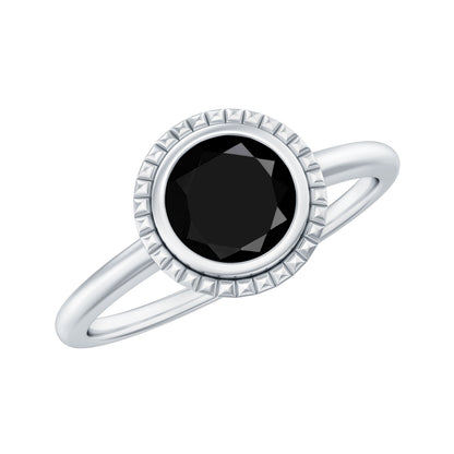 2 Carat Round Shape Black Onyx Solitaire Ring in Bezel Setting