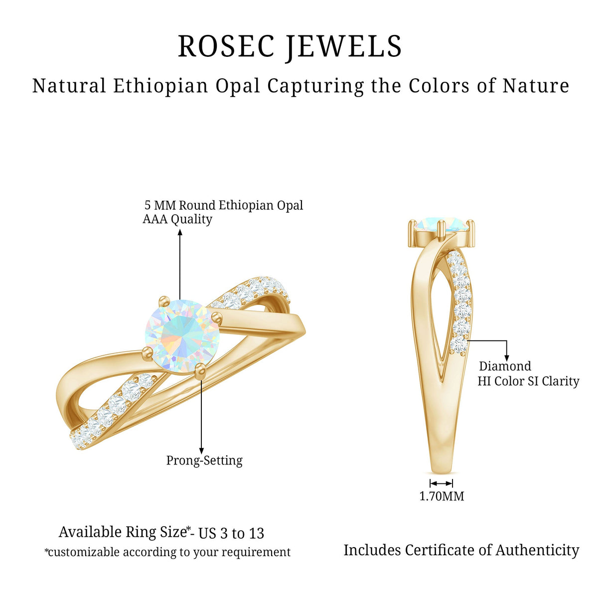 Natural Ethiopian Rainbow Opal Diamond Engagement Ring with Twisted Shank
