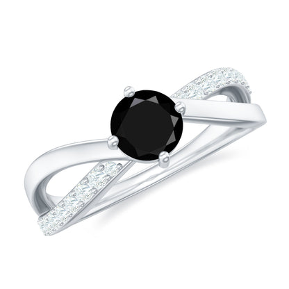 0.4 Carat Round Black Onyx Solitaire Infinity Ring with Diamond