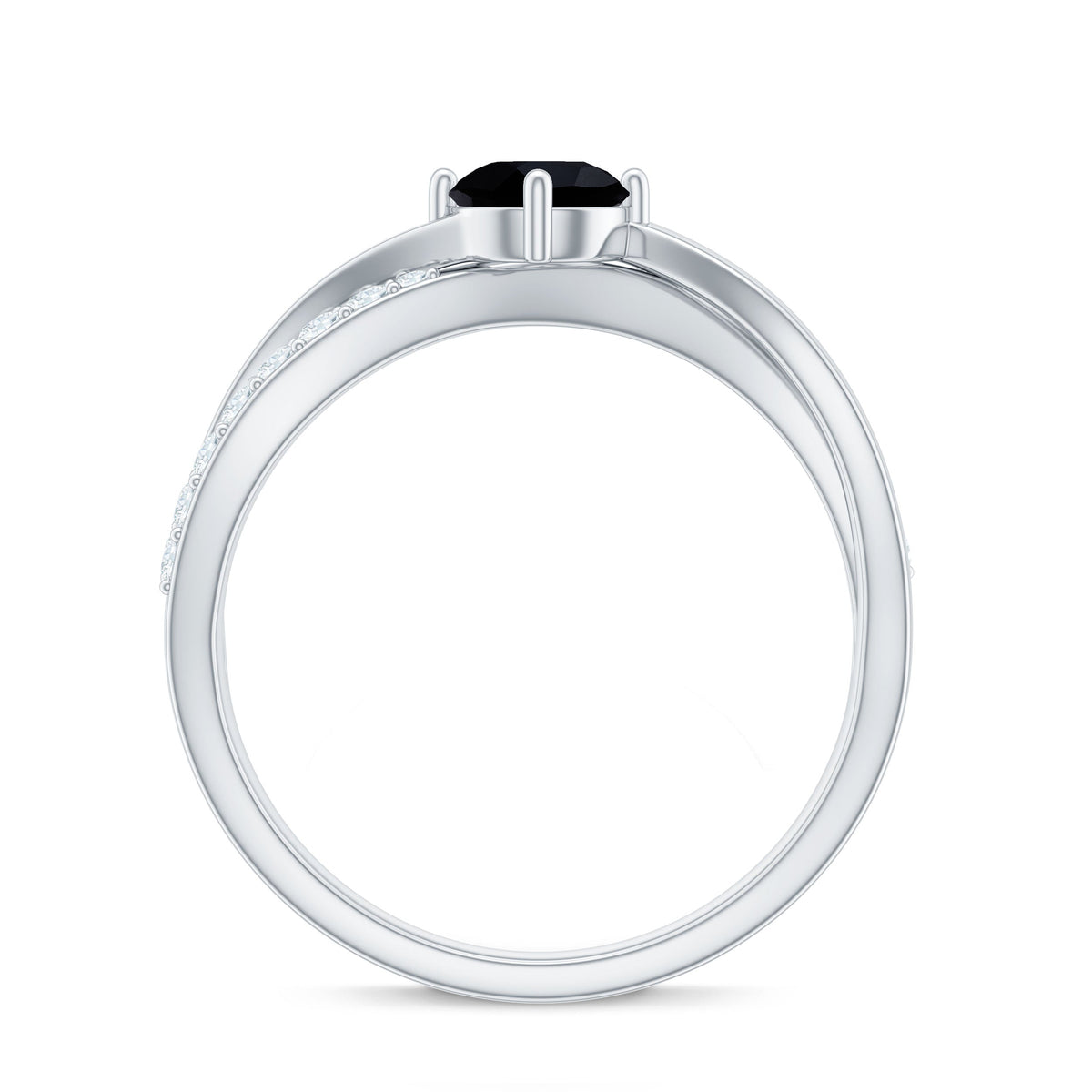 0.4 Carat Round Black Onyx Solitaire Infinity Ring with Diamond