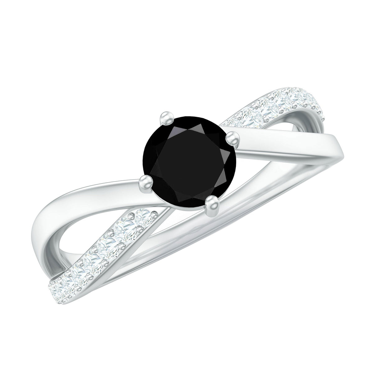 Certified Real Black Spinel Promise Ring with Diamond