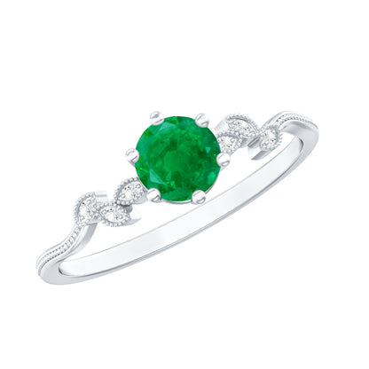 Anillo de promesa en forma de hoja con esmeraldas y diamantes naturales