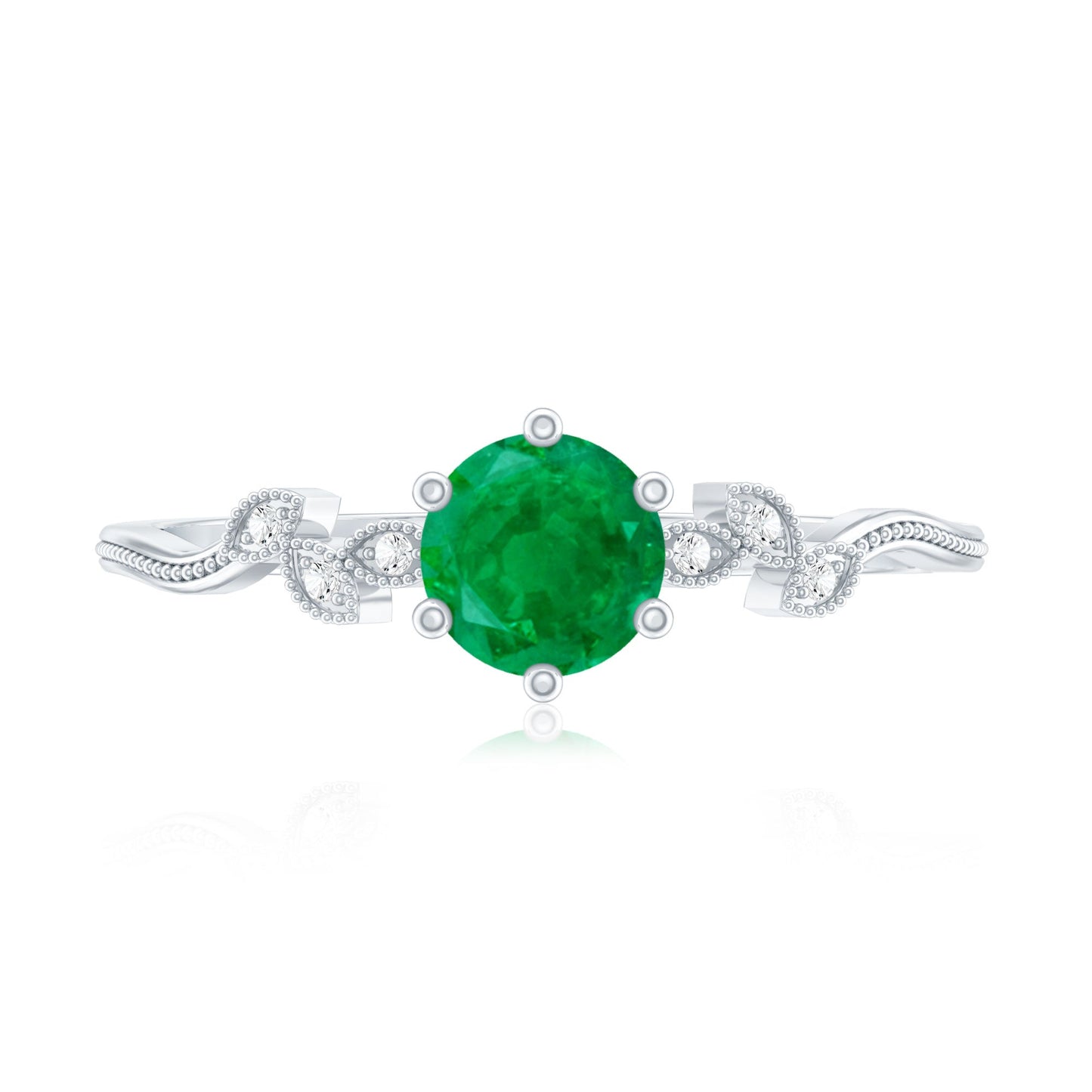 Anillo de promesa en forma de hoja con esmeraldas y diamantes naturales