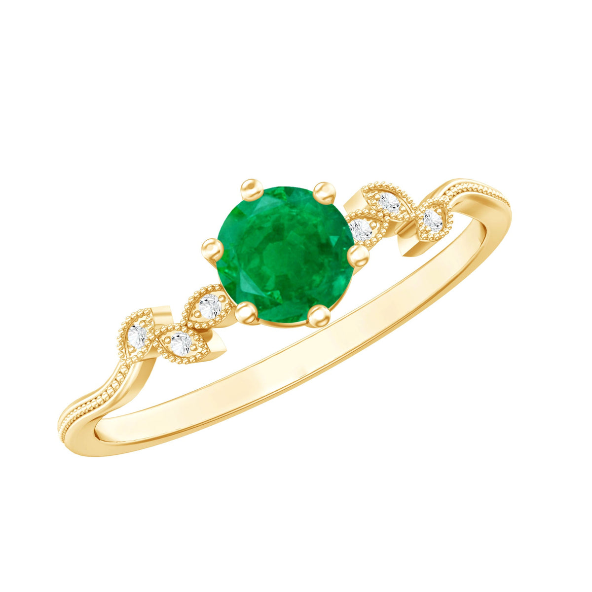 Anillo de promesa en forma de hoja con esmeraldas y diamantes naturales