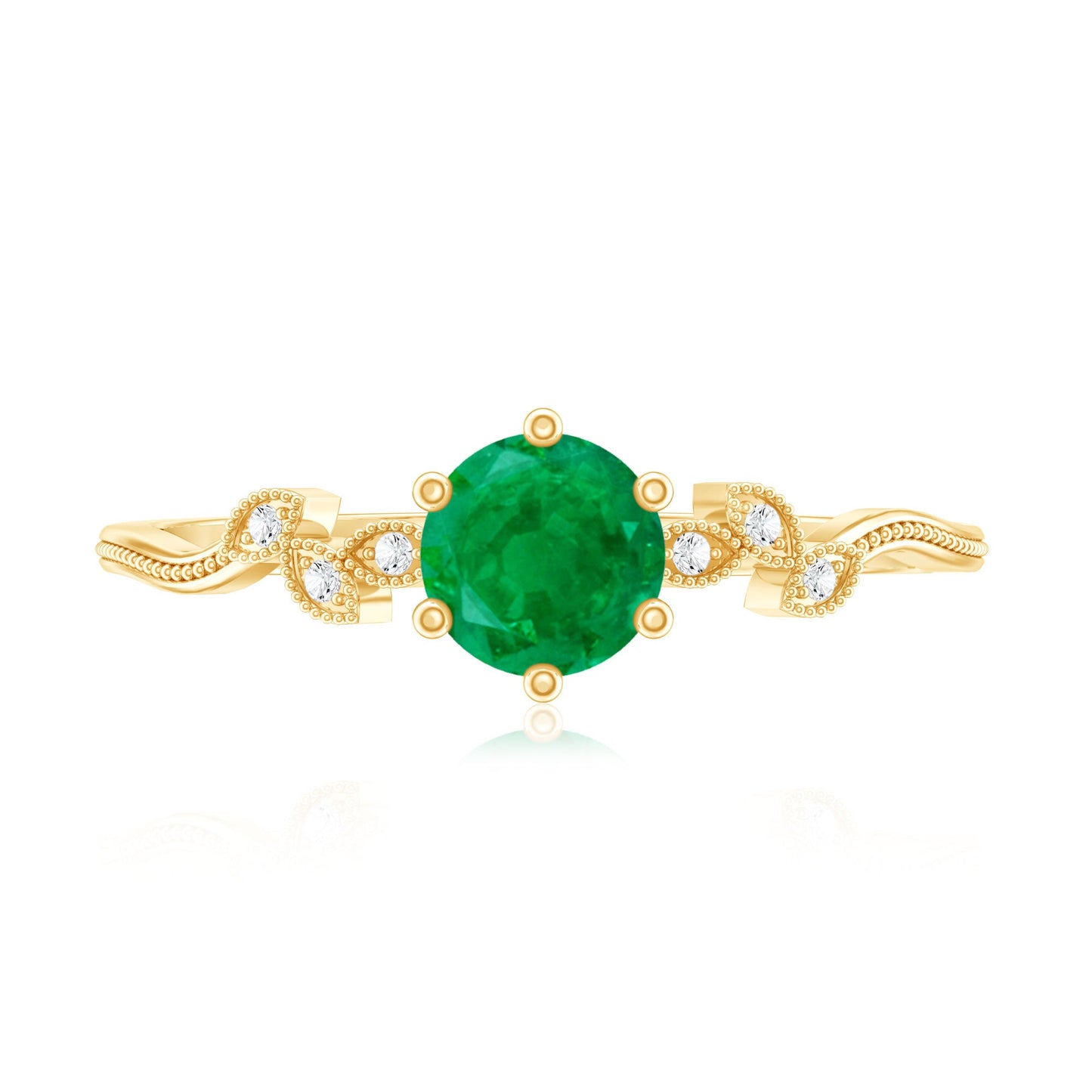 Anillo de promesa en forma de hoja con esmeraldas y diamantes naturales