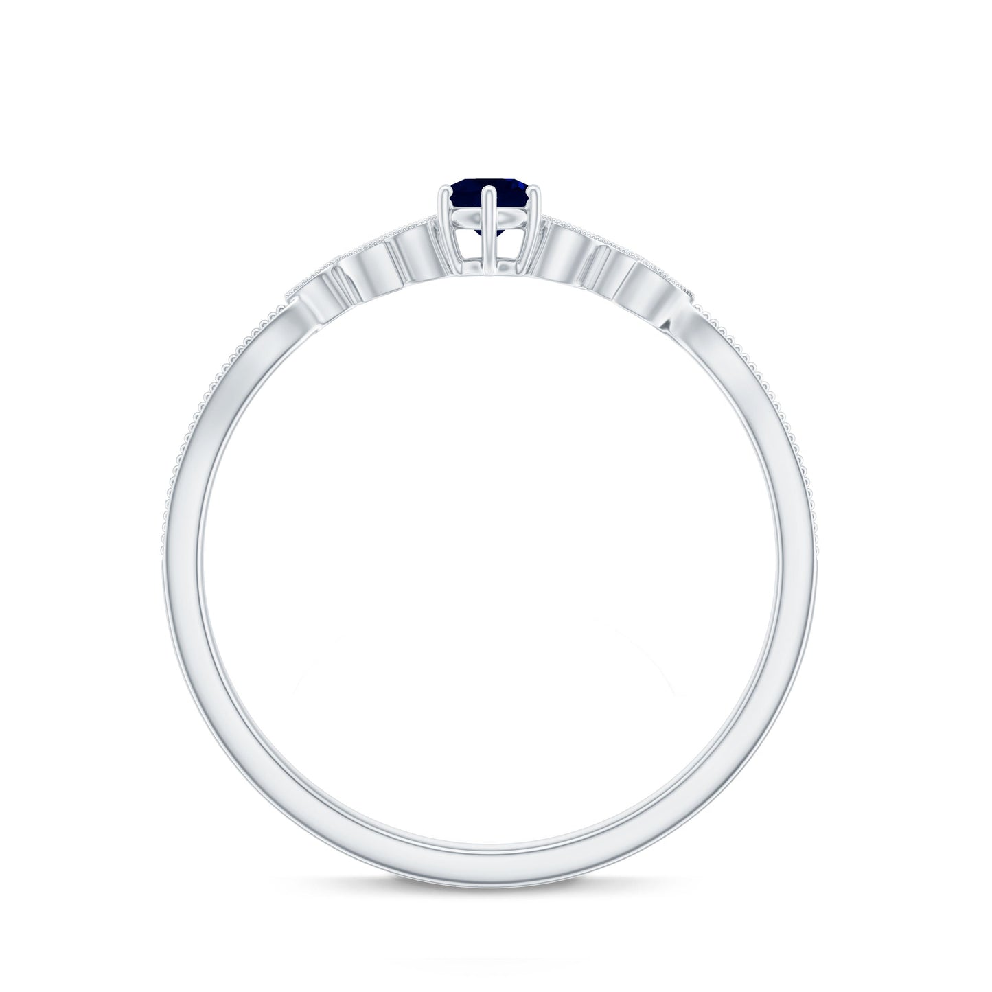 Anillo de Promesa Inspirado en Hojas con Zafiro Azul Genuino y Diamantes