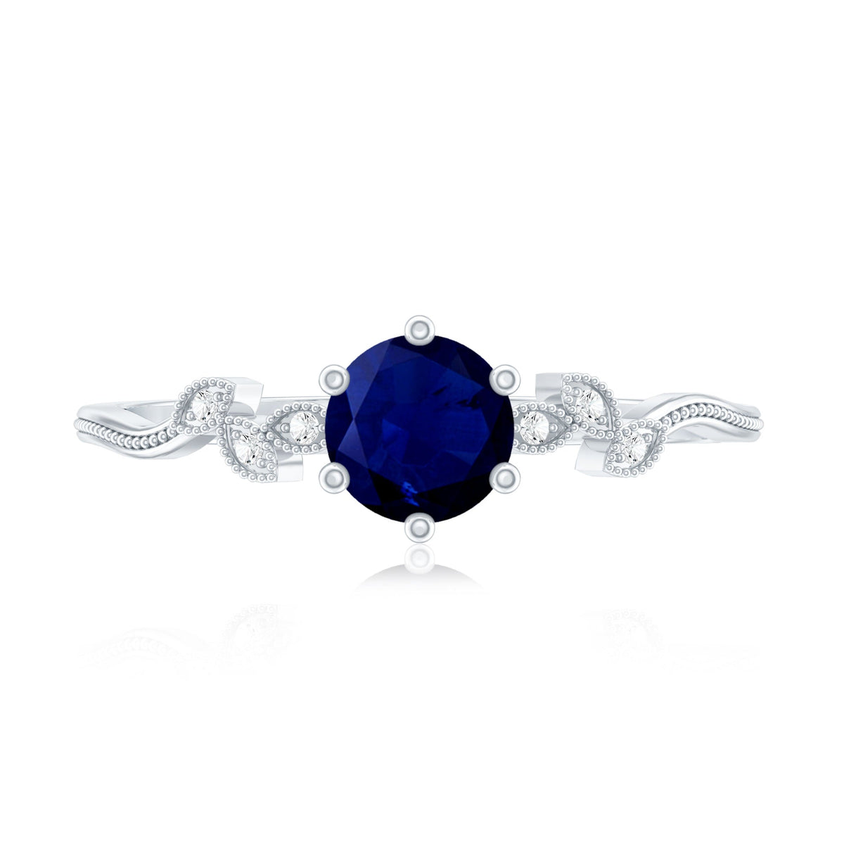 Anillo de Promesa Inspirado en Hojas con Zafiro Azul Genuino y Diamantes