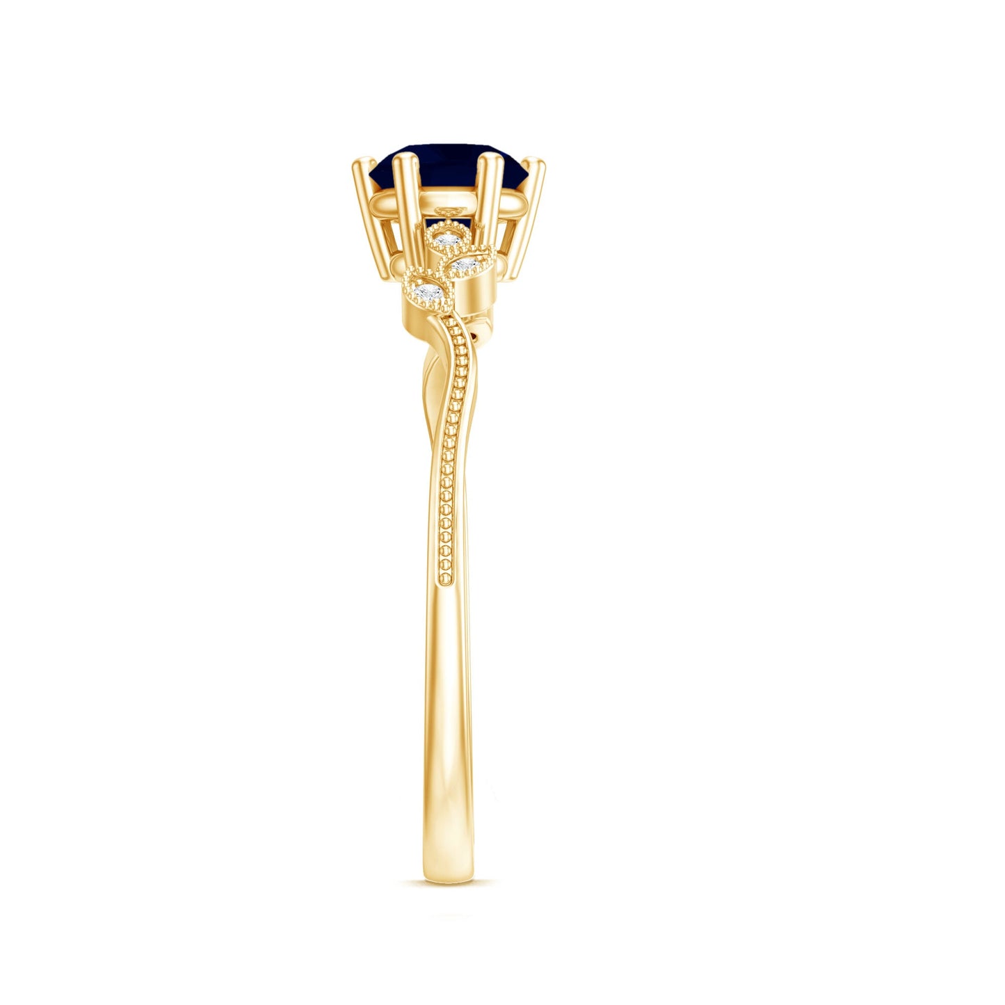 Anillo de Promesa Inspirado en Hojas con Zafiro Azul Genuino y Diamantes