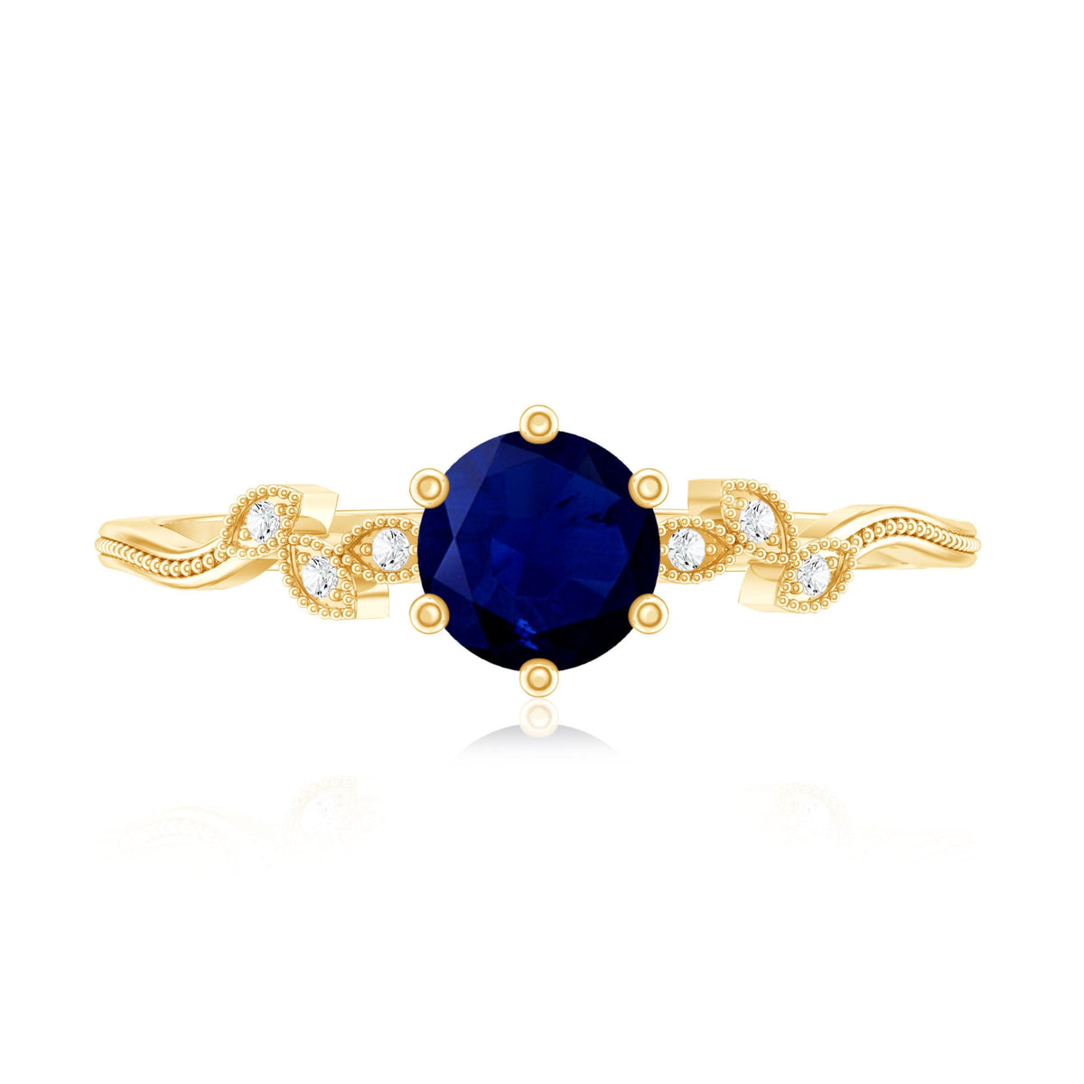 Anillo de Promesa Inspirado en Hojas con Zafiro Azul Genuino y Diamantes