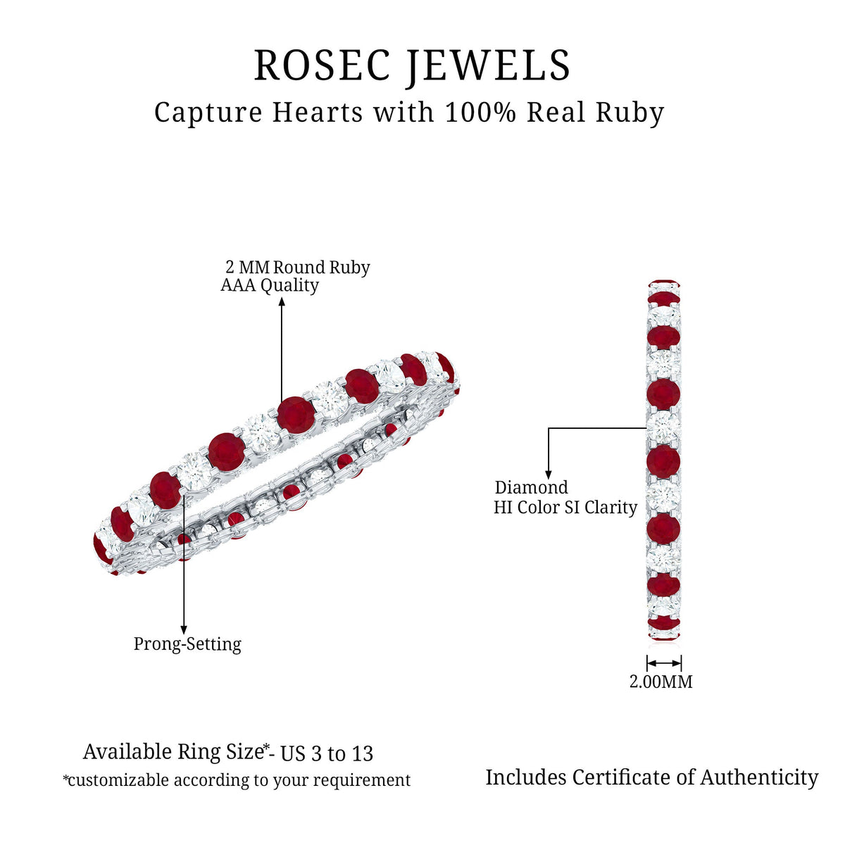 Natural Ruby Diamond Eternity Ring for Anniversary
