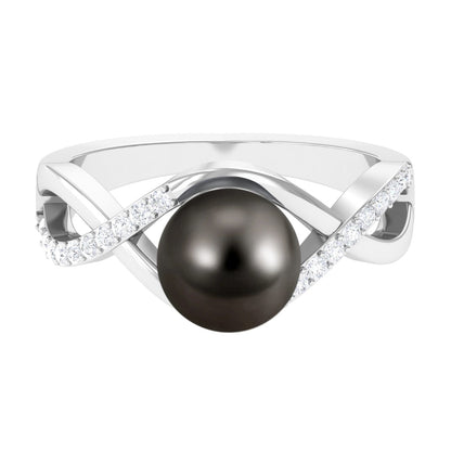 Tahitian Pearl Crossover Diamond Infinity Engagement Ring