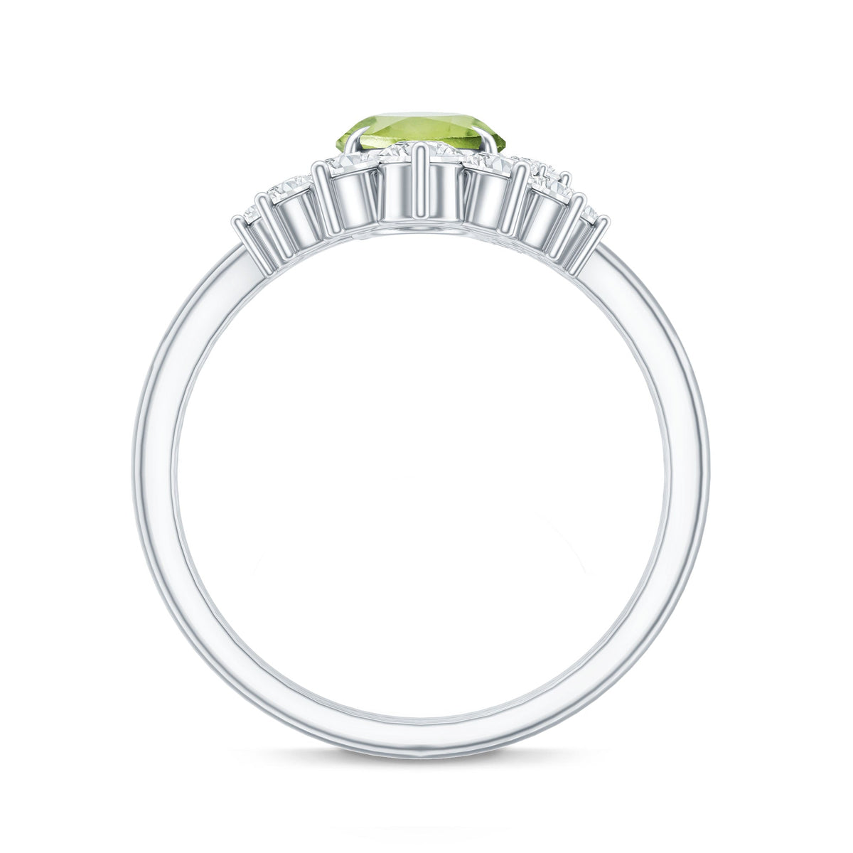 Real 1 Carat Oval Peridot Engagement Ring with Diamond Wedding Band