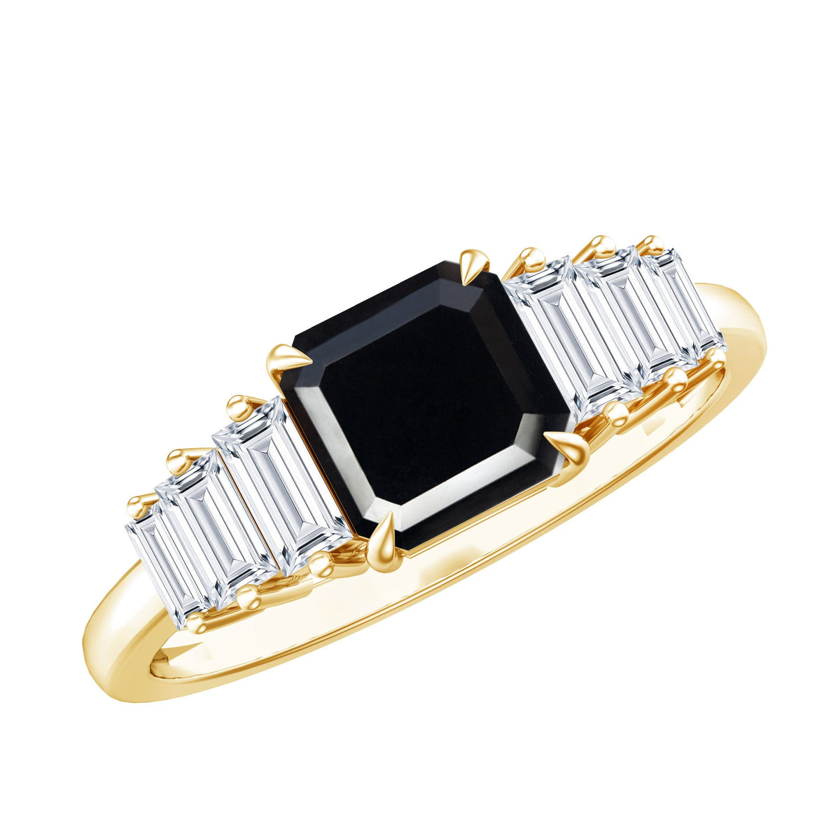 Anillo de Compromiso con Ónix Negro Talla Asscher y Moissanita Baguette