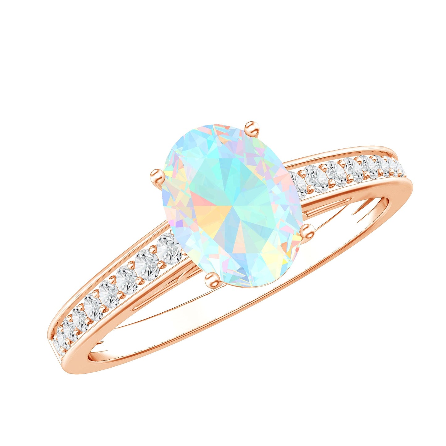 Anillo de Compromiso Ovalado de Ópalo Etíope con Acentos de Diamantes