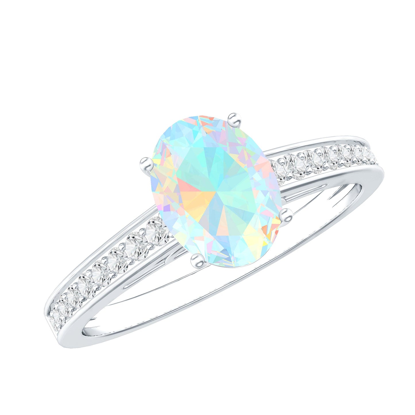 Anillo de Compromiso Ovalado de Ópalo Etíope con Acentos de Diamantes