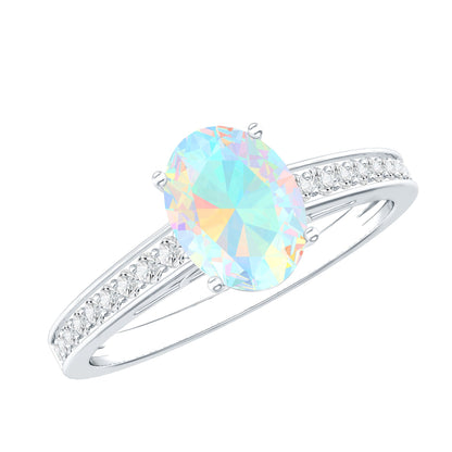 Anillo de Compromiso Ovalado de Ópalo Etíope con Acentos de Diamantes