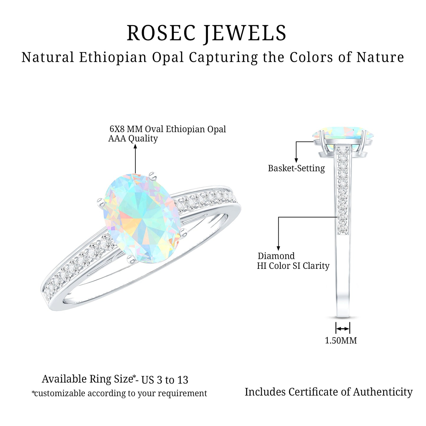 Anillo de Compromiso Ovalado de Ópalo Etíope con Acentos de Diamantes