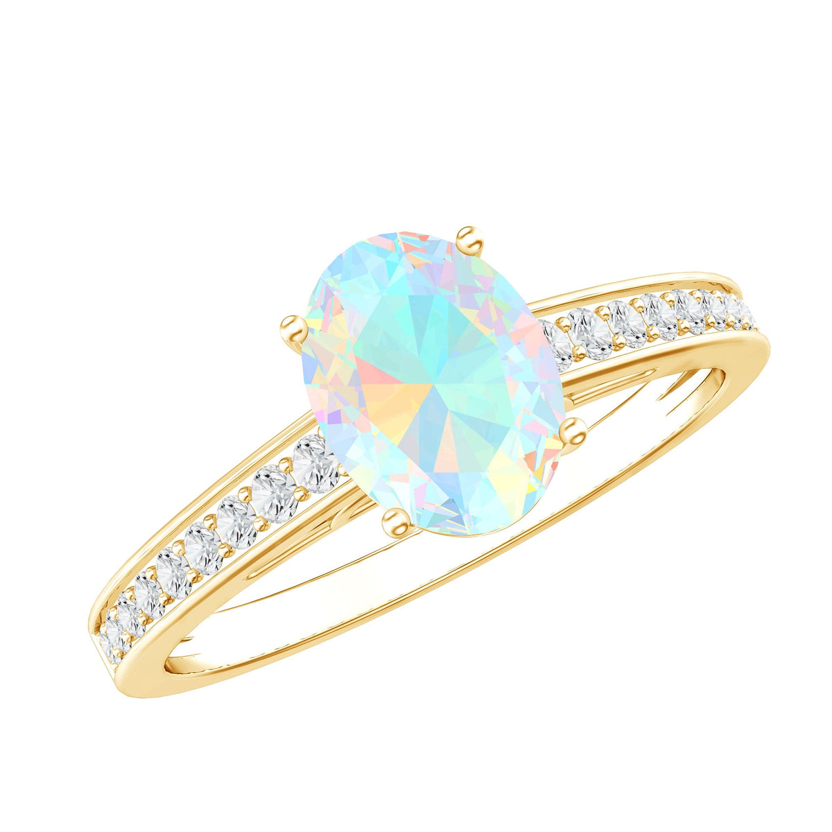 Anillo de Compromiso Ovalado de Ópalo Etíope con Acentos de Diamantes