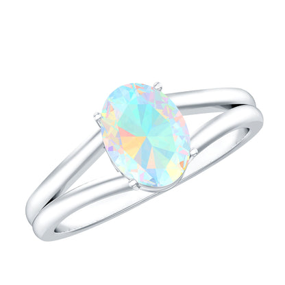 1.2 Carat Genuine Oval Ethiopian Rainbow Opal Split Shank Engagement Ring
