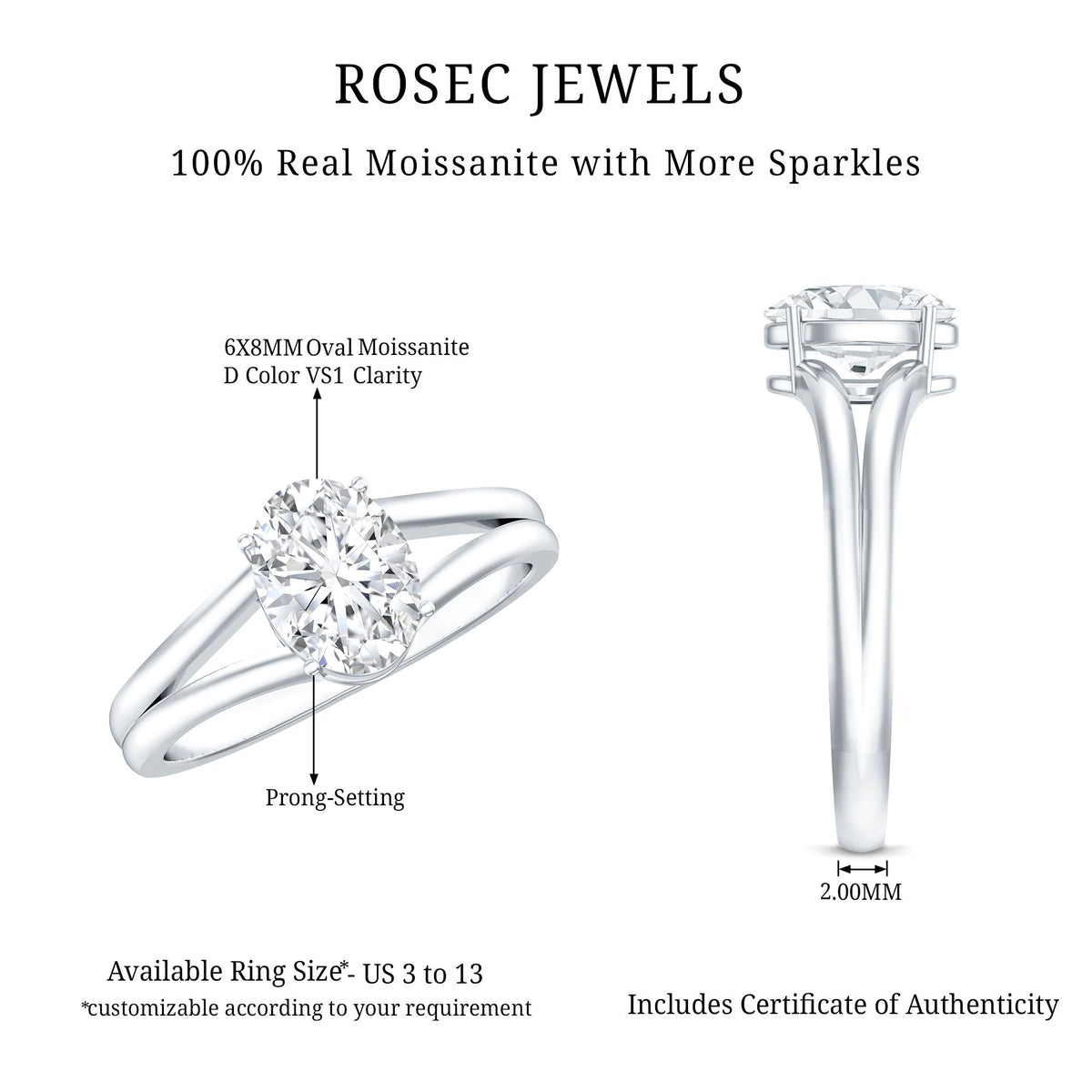 1 Carat Oval Moissanite Engagement Ring With Certificate
