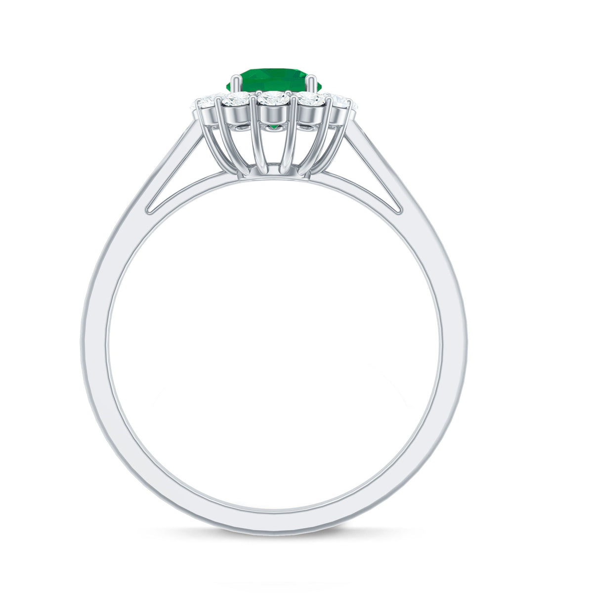 Round Emerald and Diamond Classic Engagement Ring