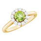 Natural Half Carat Peridot Engagement Ring with Diamond Halo