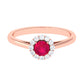 Anillo de compromiso de rubí natural de 0.6 quilates con halo de diamantes