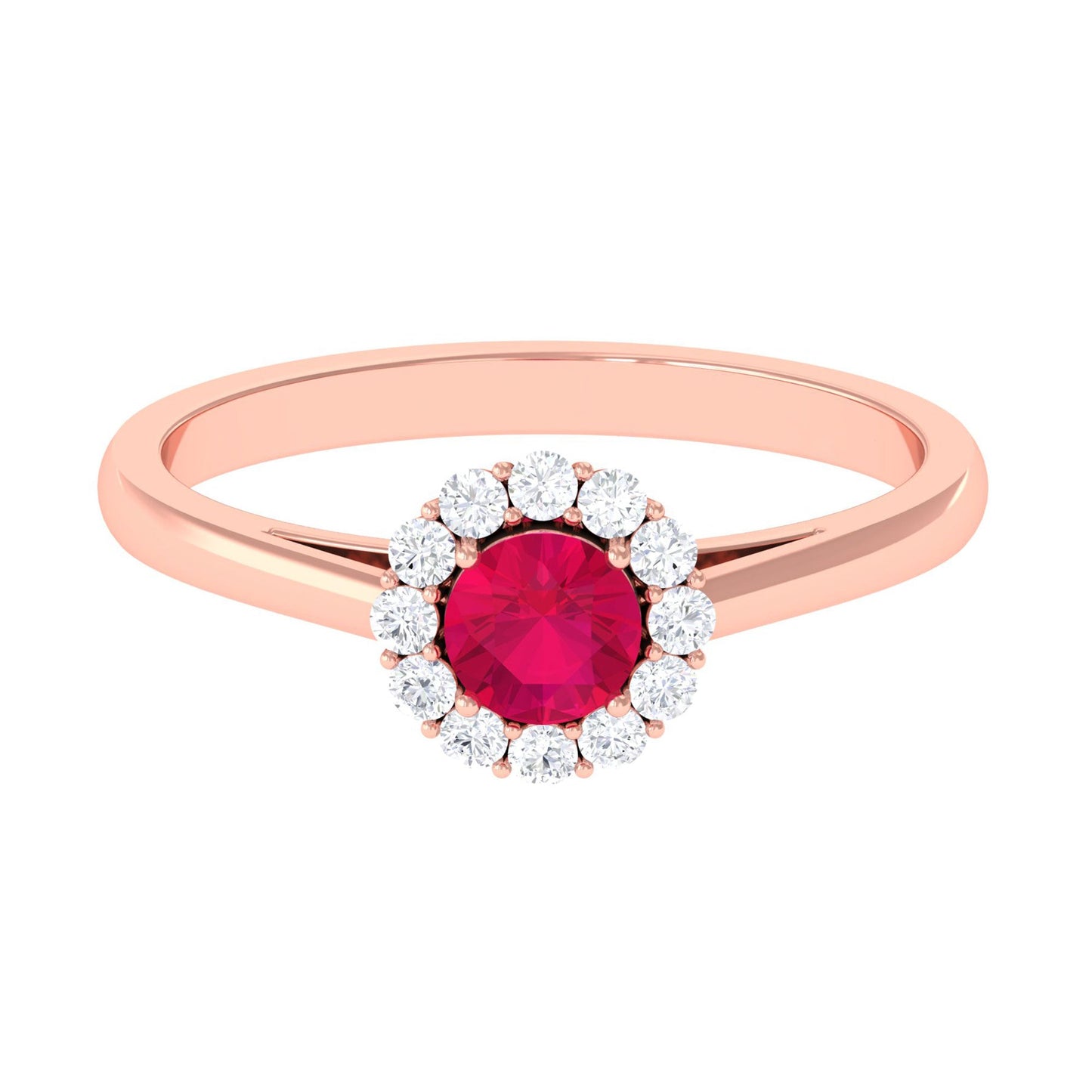 Anillo de compromiso de rubí natural de 0.6 quilates con halo de diamantes