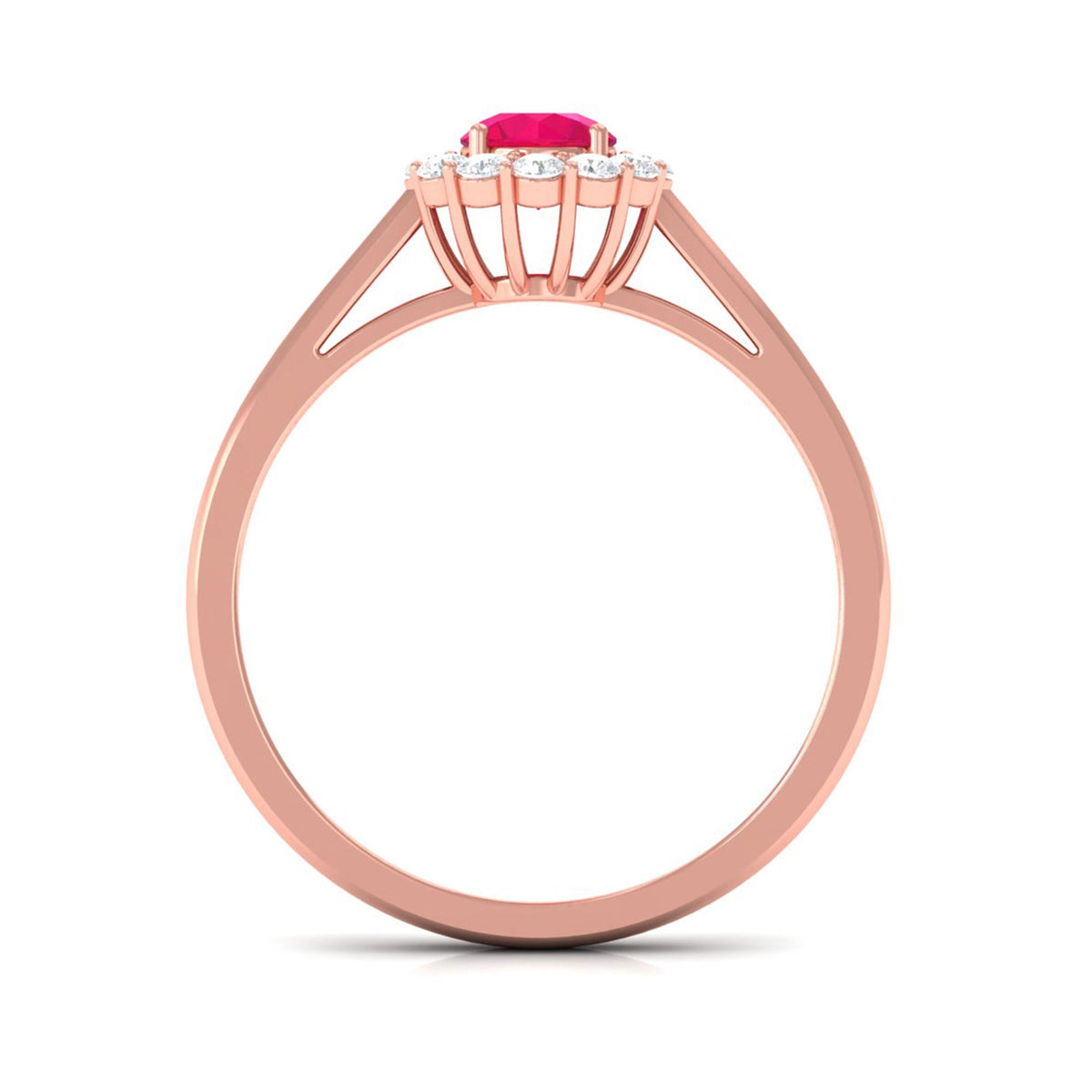 Anillo de compromiso de rubí natural de 0.6 quilates con halo de diamantes