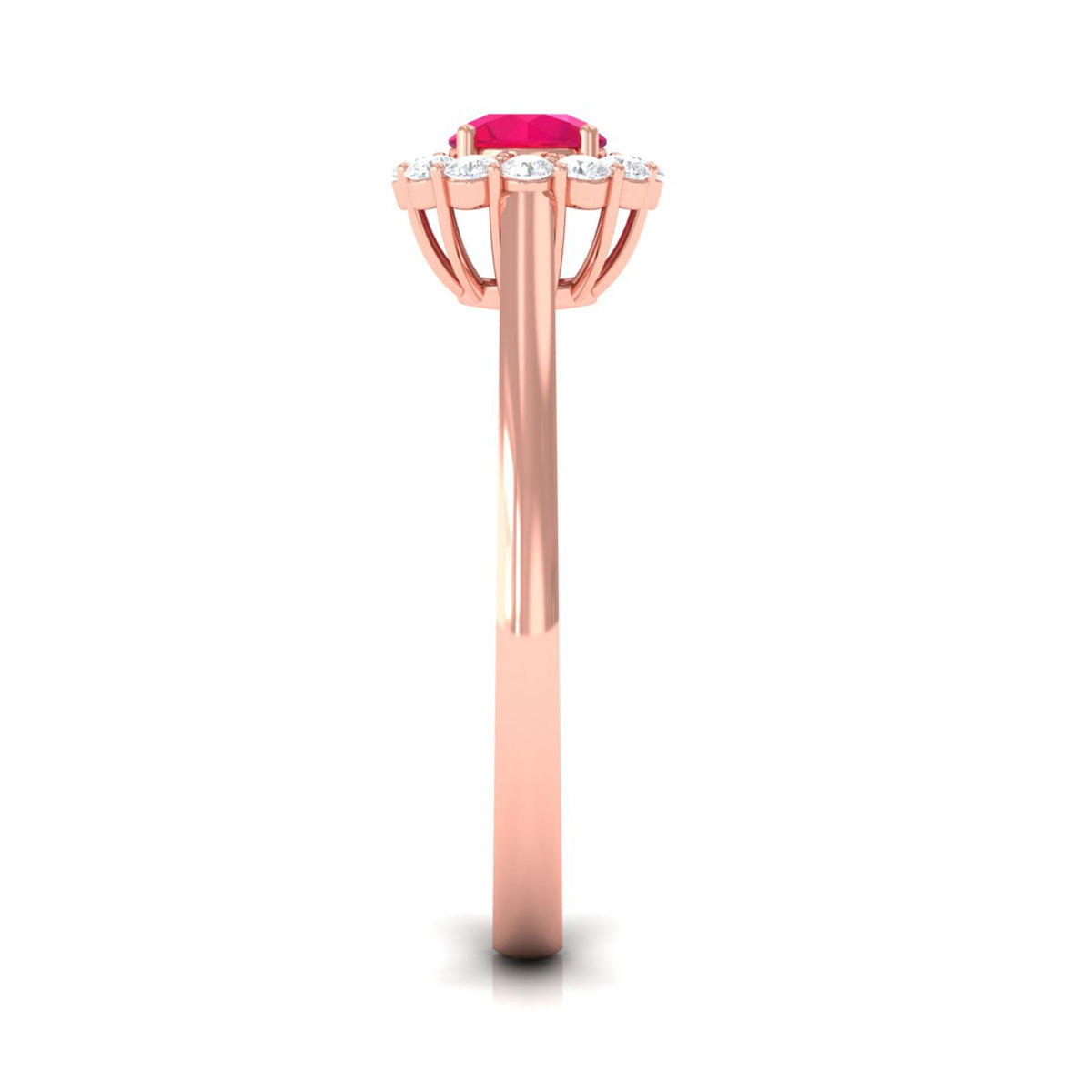 Anillo de compromiso de rubí natural de 0.6 quilates con halo de diamantes