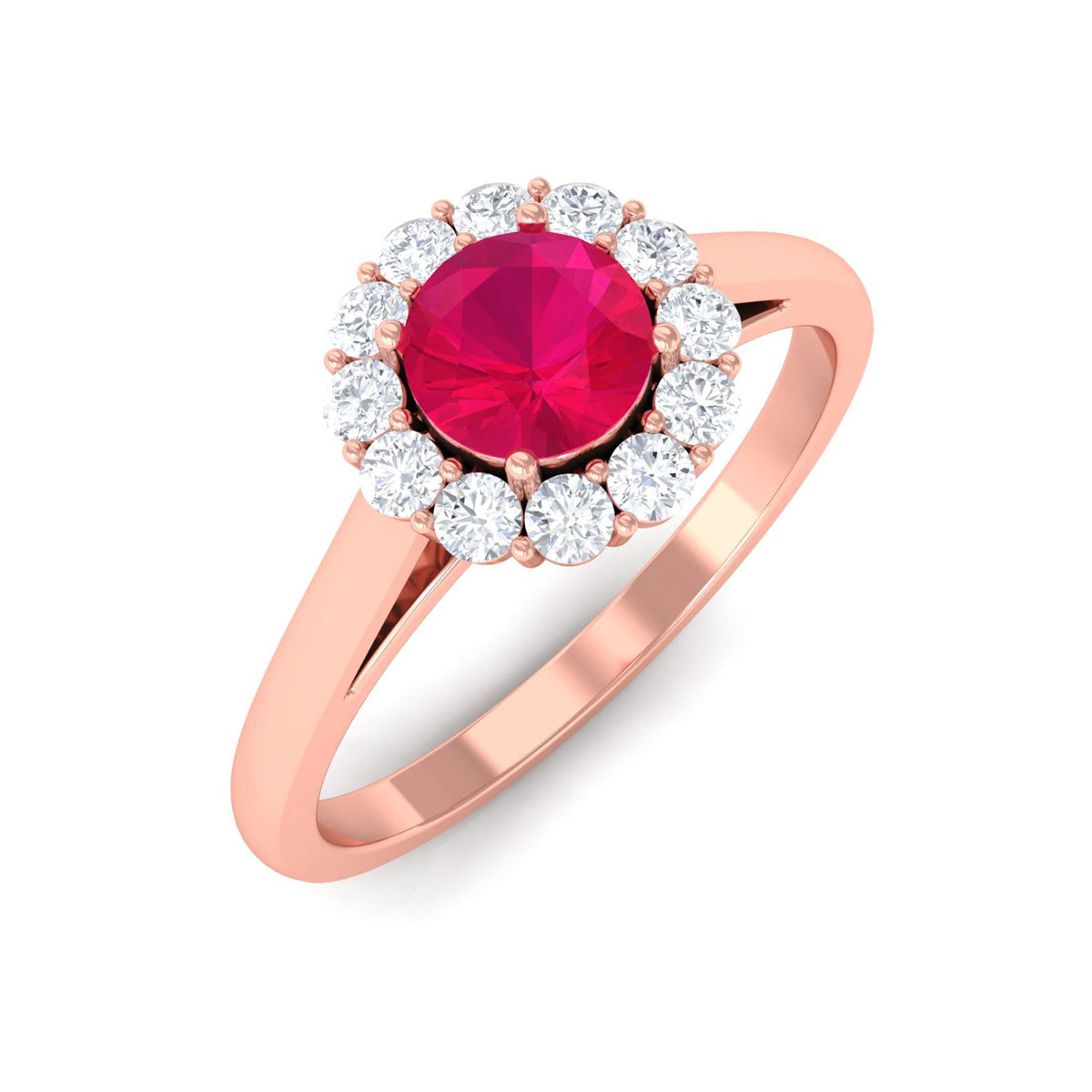 Anillo de compromiso de rubí natural de 0.6 quilates con halo de diamantes