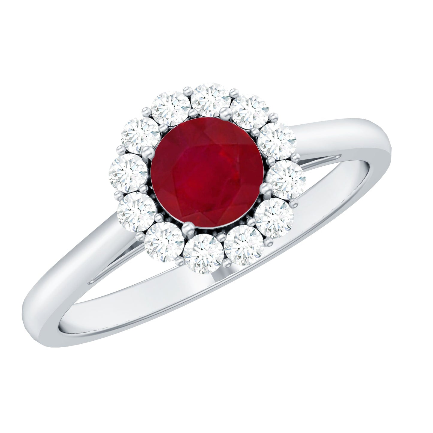 Anillo de compromiso de rubí natural de 0.6 quilates con halo de diamantes