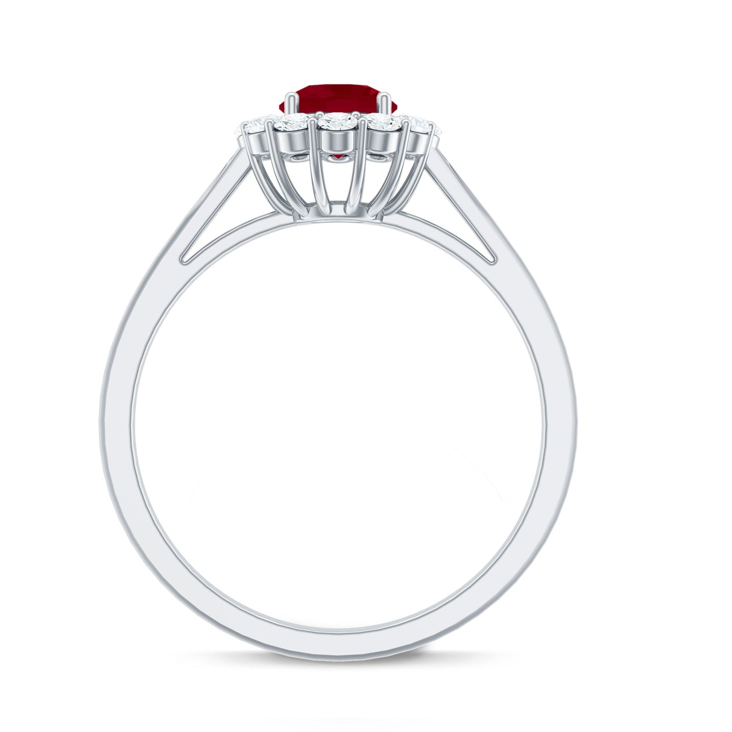 Anillo de compromiso de rubí natural de 0.6 quilates con halo de diamantes