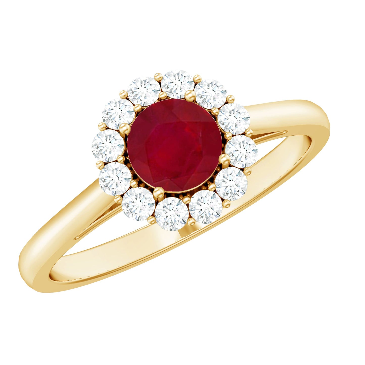 Anillo de compromiso de rubí natural de 0.6 quilates con halo de diamantes