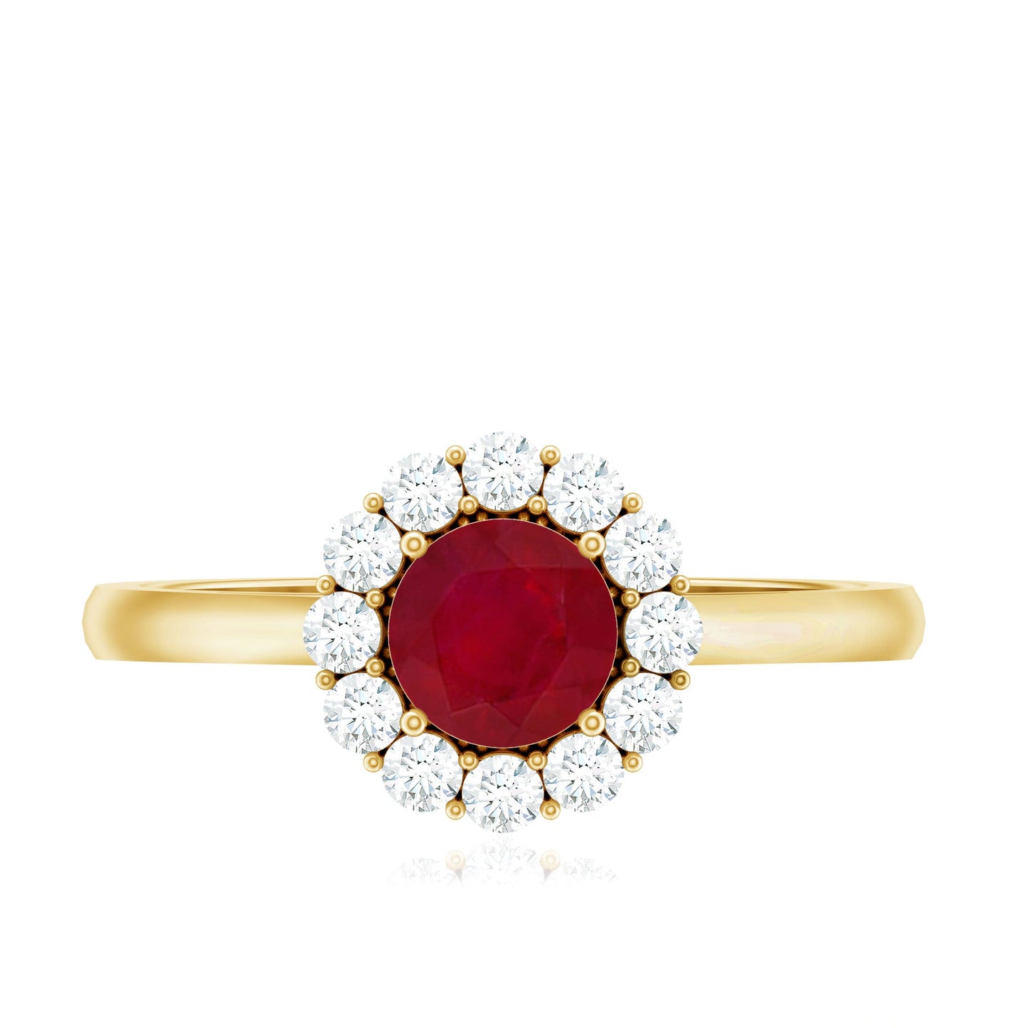 Anillo de compromiso de rubí natural de 0.6 quilates con halo de diamantes