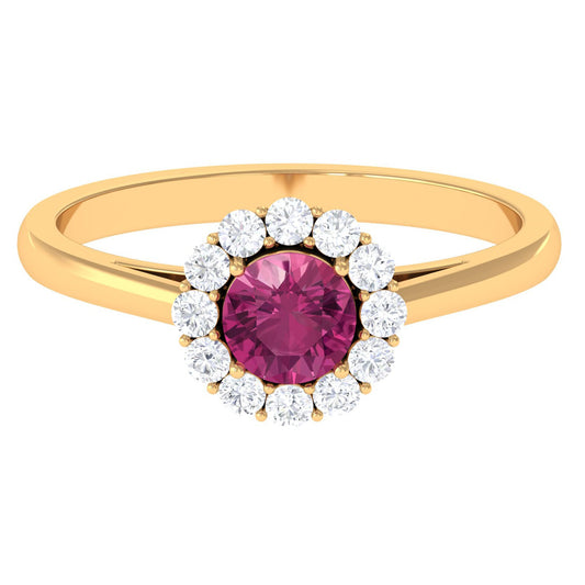 Anillo de compromiso de turmalina rosa de 0,45 quilates y halo de diamantes