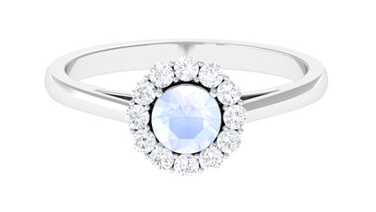 0.3 Carat Moonstone and Diamond Floating Halo Engagement Ring