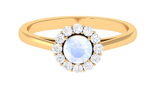 Anillo de compromiso flotante con halo de piedra lunar y diamante de 0,3 quilates