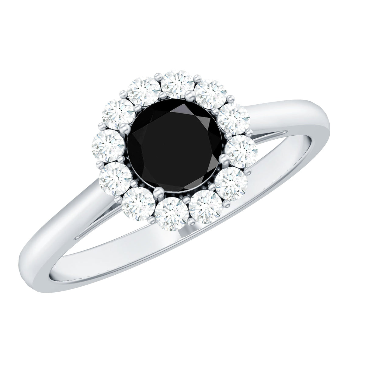 Minimalist Black Spinel Engagement Ring with Diamond Halo
