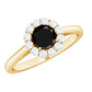 Minimalist Black Spinel Engagement Ring with Diamond Halo
